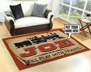 Personalized still plays with trains rug