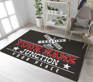 Personalized railroad crossing 2 track rug