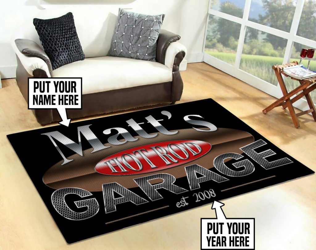 Custom Garage Rugs personalized hot rod garage rug 06210 - Rustypod Store