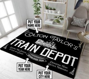 Personalized train depot rug