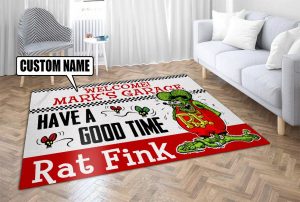 Personalized garage welcome to rat fink rug