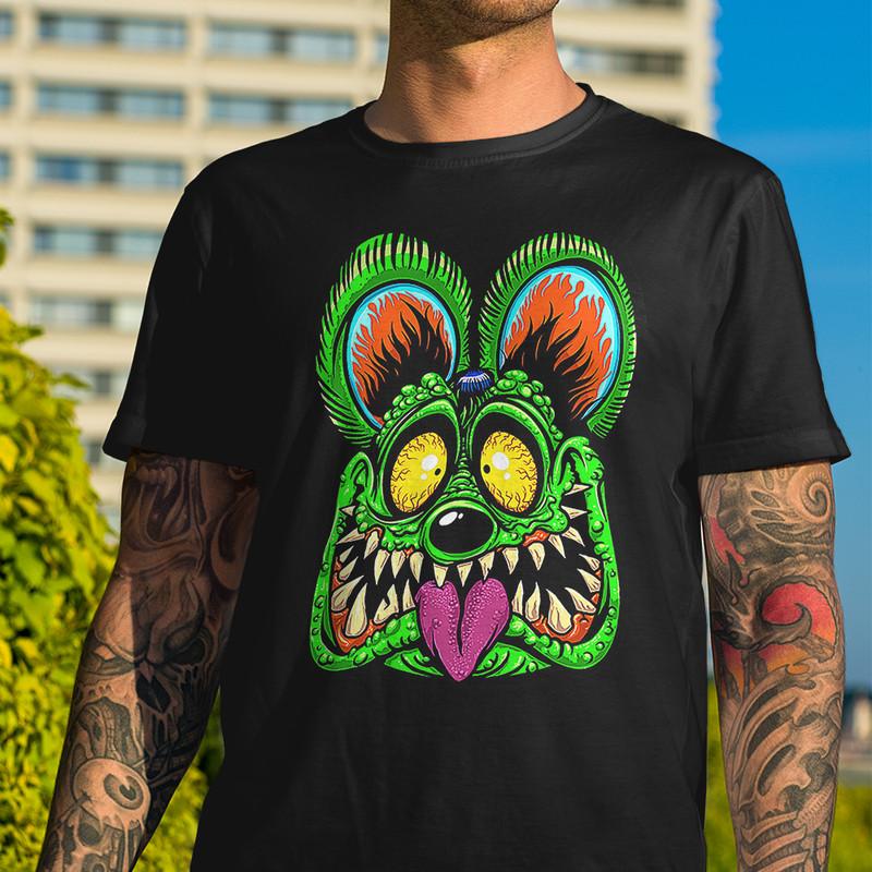 Rat Fink Rock N' Roll Graphic T-Shirt – Black 100% Cotton Crew Neck Short Sleeve Tee For Men