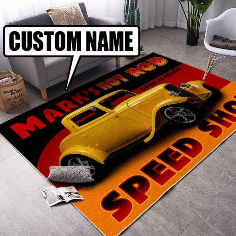 Custom Garage Rugs personalized hot rod garage rug 07812 - Rustypod Store