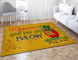 Rat fink good fast cheap garage rug