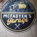 personalize hot rod garage round mat 05260