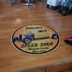 milner's speed shop american graffiti [personalized] round mat 05285