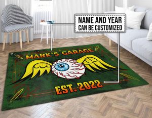 Personalized Eyeball Wings Rat Fink Hot Rod rug