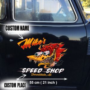 2 PCS personalized hot rod garage | speed shop | kustom kultrure | old school vinyl stickers