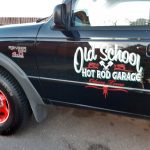 2 pcs personalized hot rod garage | pinstripe | lettering | door art | vintage garage set 02 vinyl stickers 09756