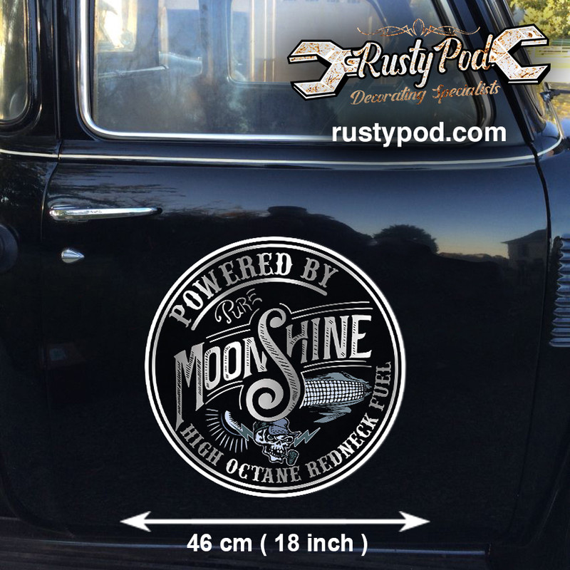 "Powered By Pure Moonshine" Decal Sticker - Retro Hot Rod Rat Rod 80x150mm
