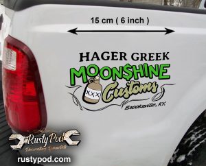 2 pcs personalized moonshine custom | hot rod garage | pinstripe lettering vinyl sticker