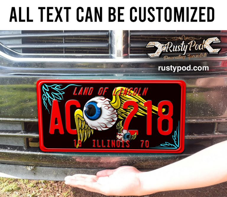 Hot Rod Rear Tag personalized flying eyeball | hot rod | rat rod | kustom kulture | old ...