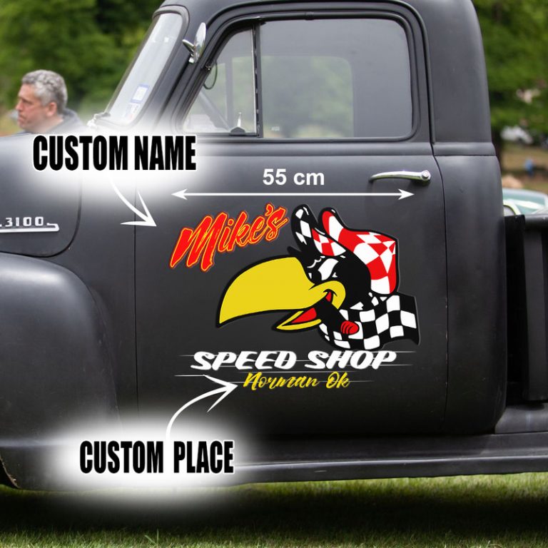 personalized hot rod bird and racing flag vinyl sticker 10736 ...