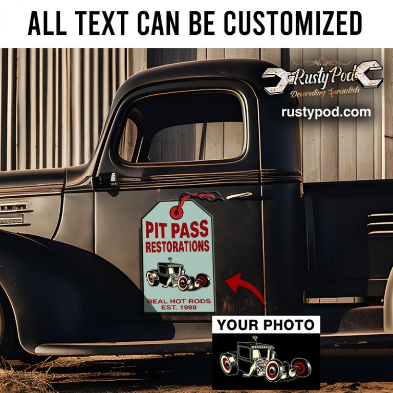 Hot Rod Rear Tag Personalized hot rod garage tag sticker 11664 - Rustypod Store
