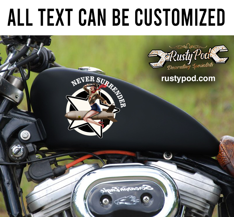 7" Harley Arched Motorcycle Tank Decal – Any Color, Glossy Or Matte, Free Ship