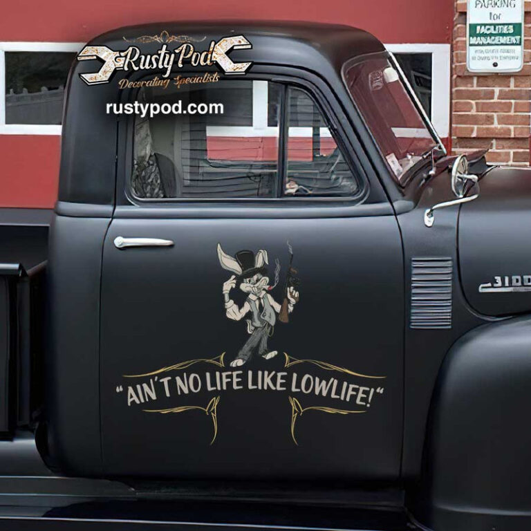 personalized pinstriping garage ain't no life like lowlife rat rod door