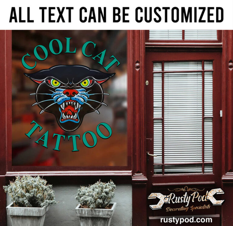 personalized tattoo shop sign black cat tattoo lettering window decal ...