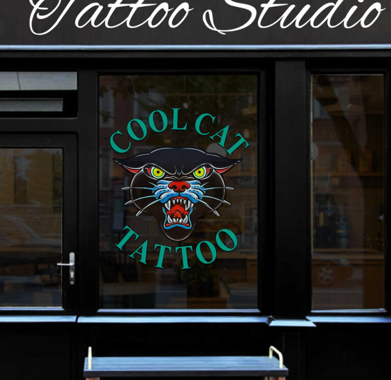 personalized tattoo shop sign black cat tattoo lettering window decal ...