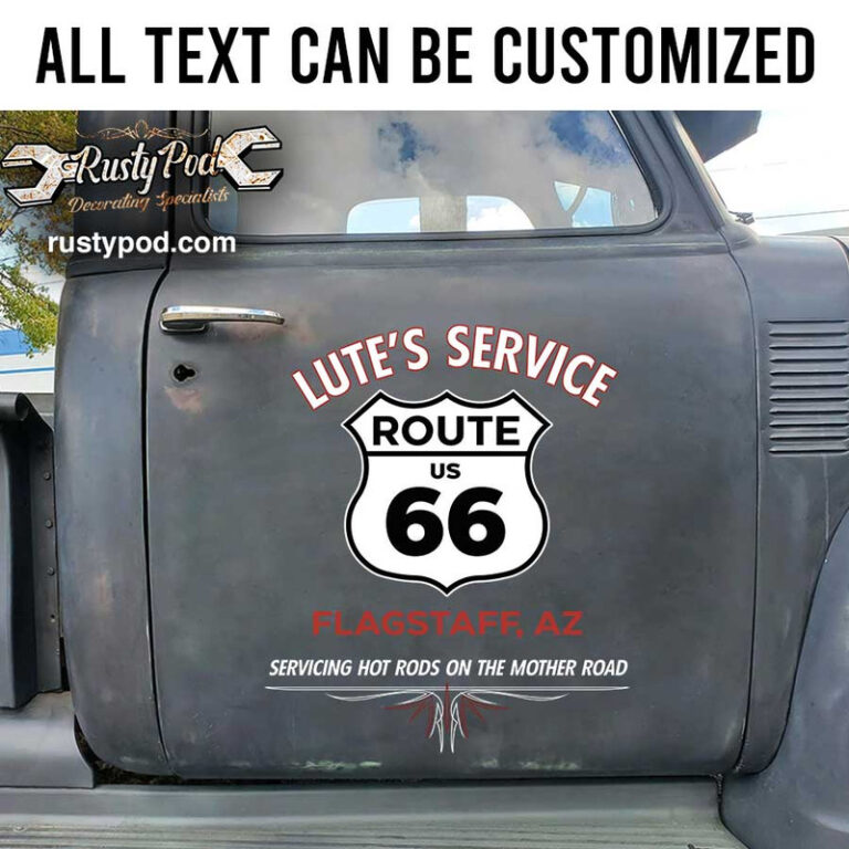 personalized route 66 emblem lettering kustom kulture hot rod garage