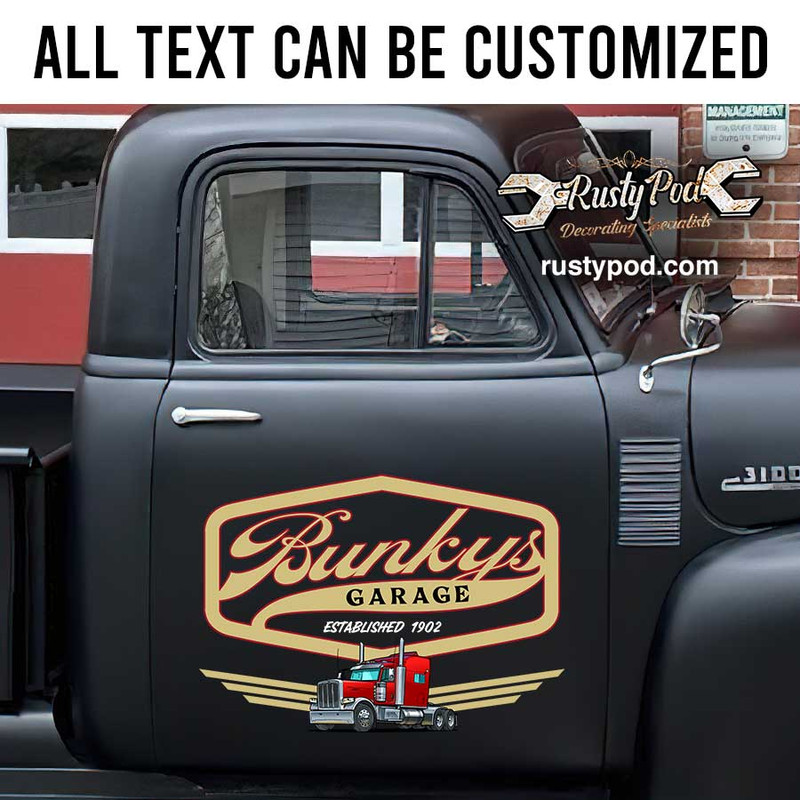personalized vintage garage door sign shop truck door sign truck graphix rat rod door art sticker 12816