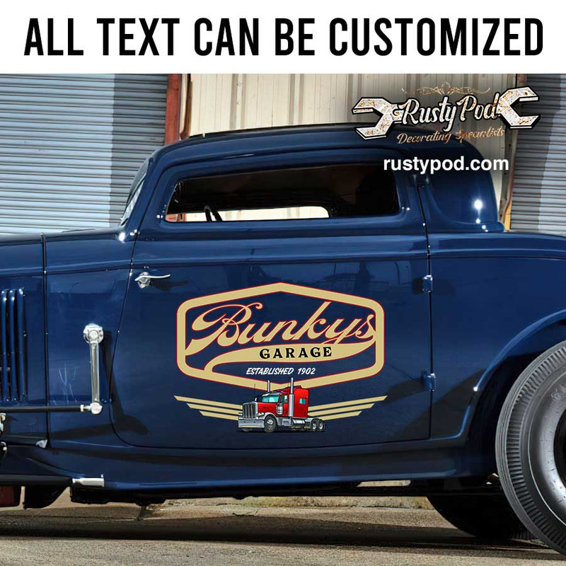 personalized vintage garage door sign shop truck door sign truck graphix rat rod door art sticker 12816 - Image 2