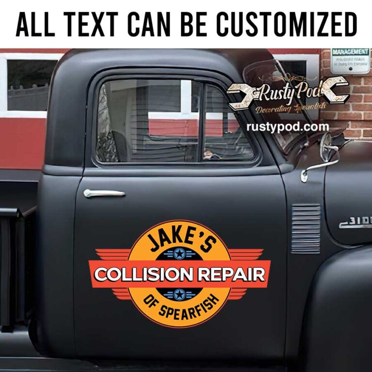 personalized collision repair garage shop truck door art hot rod garage ...