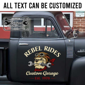 personalized hot rod lettering pit bull and wrench lettering sign shop truck door art garage door sign sticker 13240