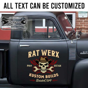 personalized skull and wrench lettering gasser garage door art sticker 13242