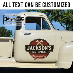 personalized crossing wrench hot rod lettering metalwork and customs lettering door sign shop truck door art sticker 13243