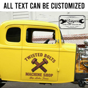 personalized crossing bolds hot rod door sign rusty nuts lettering kustom kulture repair shop lettering sticker 13248