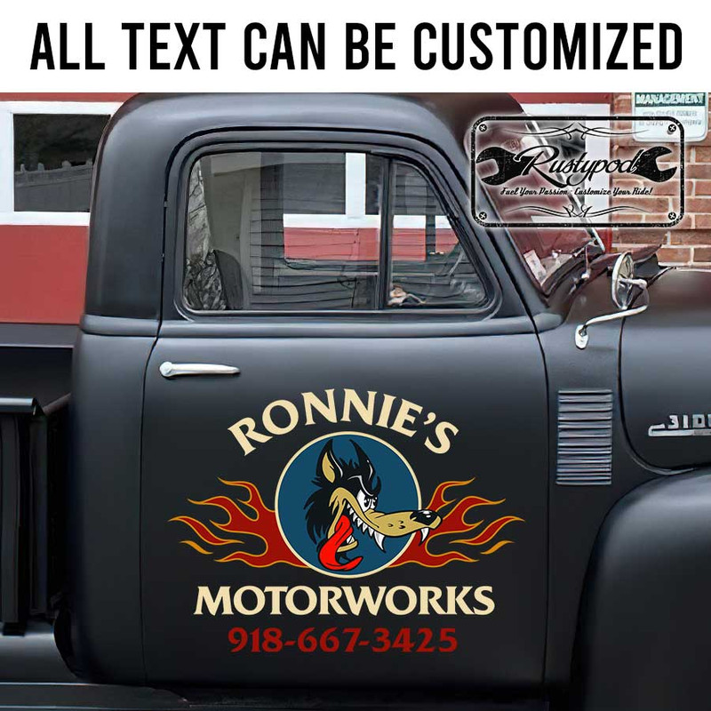 personalized lonewolf garage lettering shop truck door art kustom kulture lettering sticker 13253