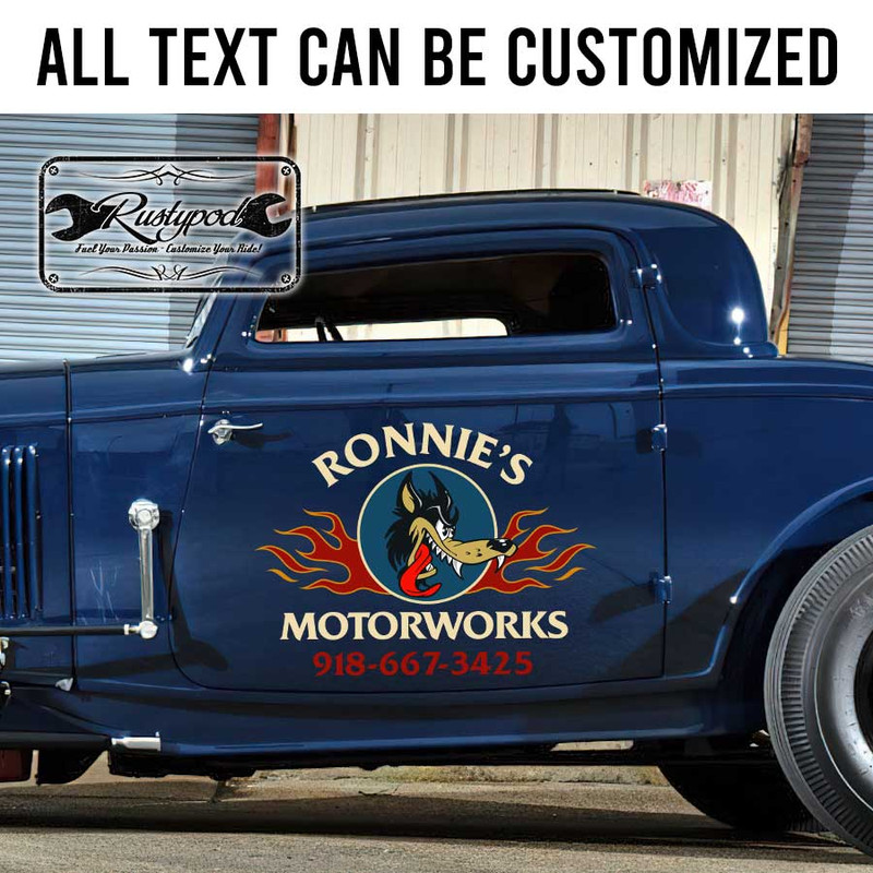 personalized lonewolf garage lettering shop truck door art kustom kulture lettering sticker 13253 - Image 2