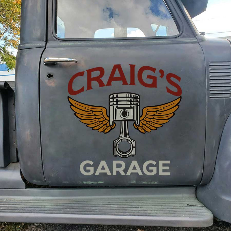 personalized winged piston hot rod garage lettering shop truck door art kustom kulture vintage truck lettering sticker 13254 - Image 3