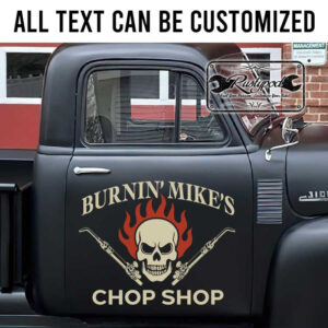 personalized chop shop lettering skull lettering door art repair shop sign sticker 13256
