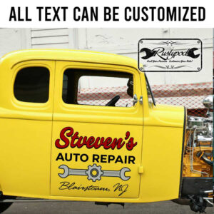 personalized auto repair lettering wrench and gear head lettering sign rat rod door art hot rod lettering sticker 13258