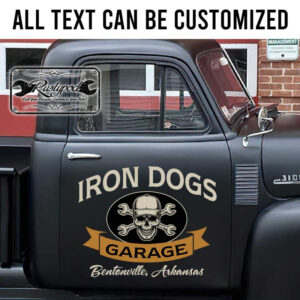 personalized skull and crossing wrench hot rod lettering garage door sign vehicle lettering sign writing sticker 13263