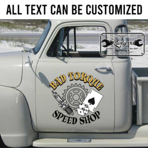 personalized speed shop sign ace and dice sign gear head and spark plug lettering sticker 13265