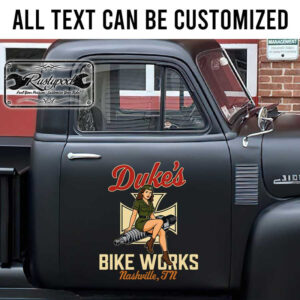 personalized iron cross and pin up girl spark plug lettering nose art kustom kulture bike work lettering sticker 13270