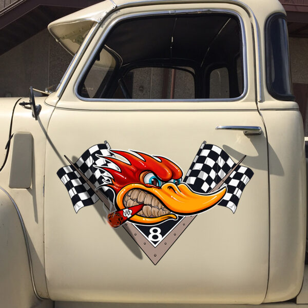 personalized racing mr horsepower woodpecker checker flag kustom kulture sticker 12573 - Image 4