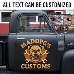 personalized mad dog lettering door sign hot rod door art rat rod lettering crossing wrench sticker 13292