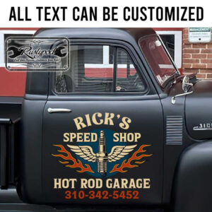 personalized spark plug and wings hot rod lettering door sign rat rod door art sticker 13293