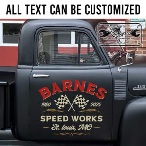 personalized checkered flag speed shop racing car lettering pinstriping door sign sticker 13314
