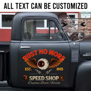 personalized flying eyeball lettering spark plug and wrench lettering speed shop sign sticker 13317