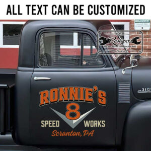 personalized v8 engine lettering speed work door art hot rod lettering rat rod door sign sticker 13326