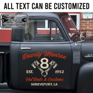 personalized v8 engine piston lettering hot rods and customs rat rod lettering shop truck door art sticker 13327