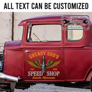 personalized wing spark plug speed shop lettering hot rod garage lettering shop truck door art kustom kulture sticker 13331
