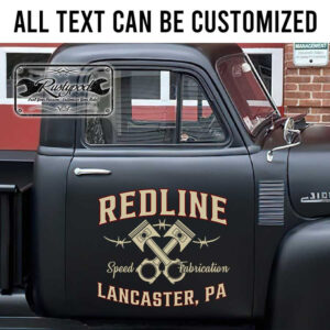 personalized crossing piston lettering speed shop lettering fabrication garage sign sticker 13333