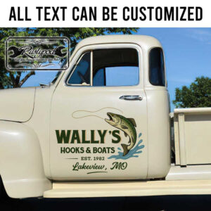 personalized fishing lettering hook and boat sign sticker 13334