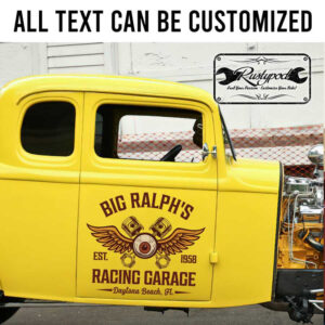 personalized flying eyeball and piston lettering vintage sign writing for speed shop sticker 13340