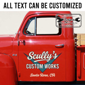 personalized v8 engine custom works garage sign hot rod lettering rat rod door art sticker 13342